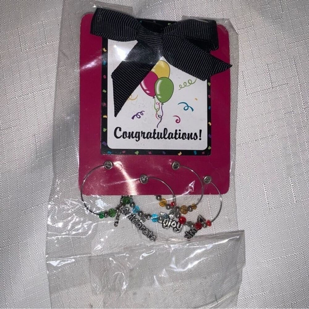 Celebration Wine Glass Charm Set of 4 Cheers Enjoy Celebrate Entertaining Gift